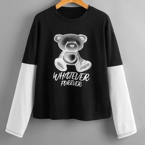 Bear & Letter Graphic Colorblock Tee